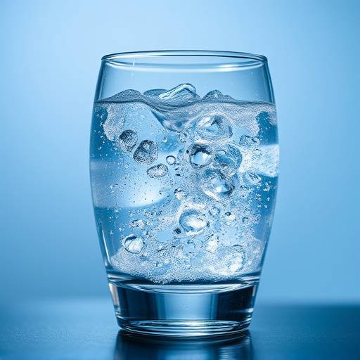 A clear glass of water with condensation on the outside.