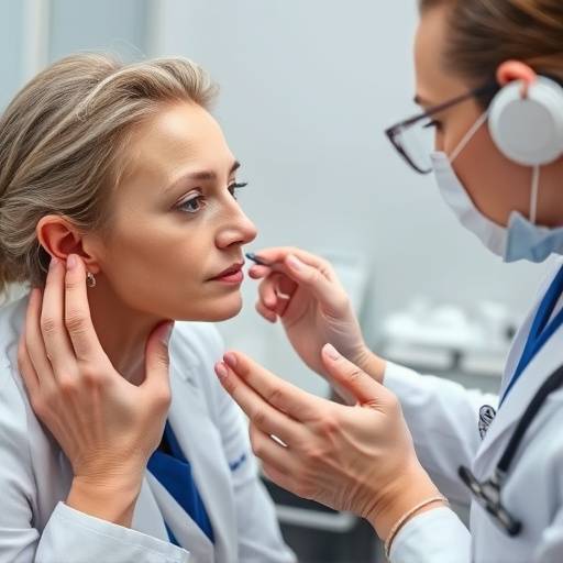 Dermatologist examining a patient's skin