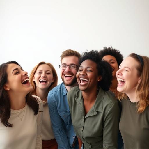 Diverse group of people laughing and enjoying each other's company, promoting social connection and positive mental health