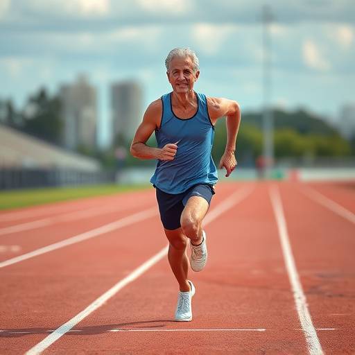 Person running on a track with determination, representing fitness